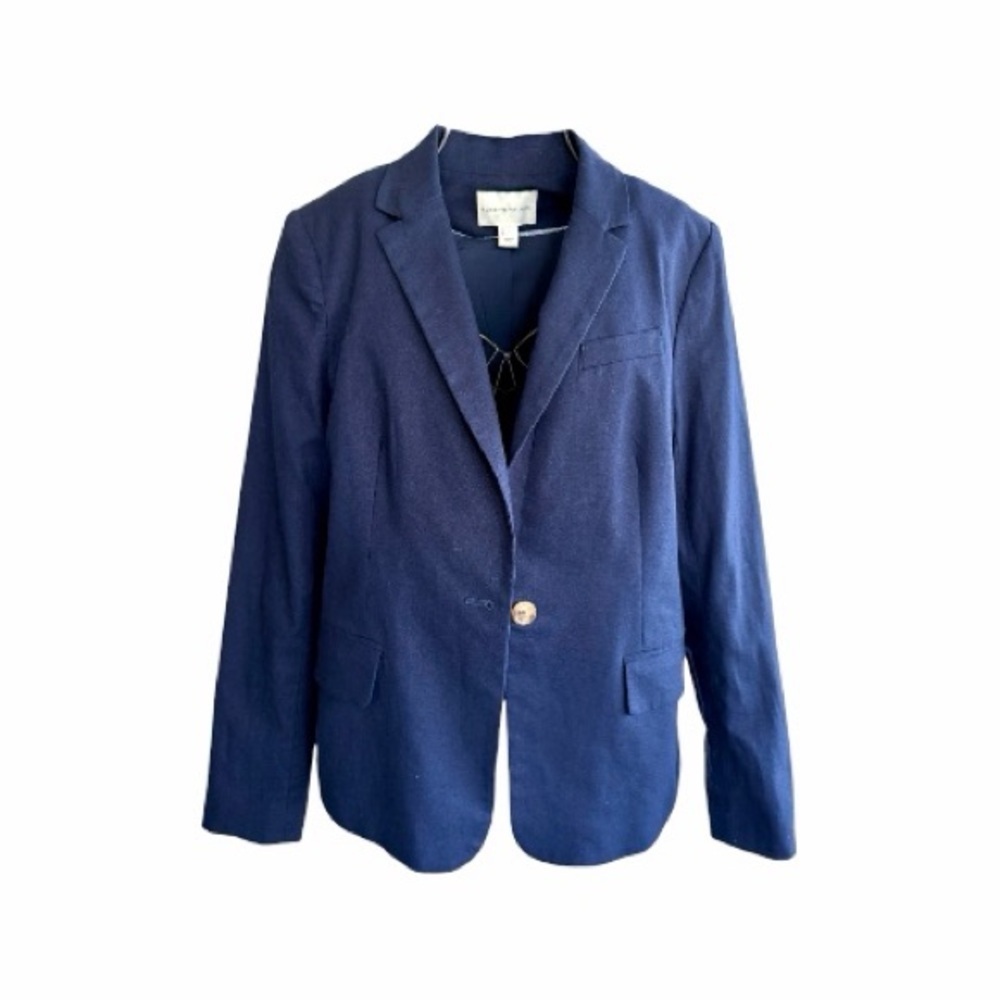 ADRIENNE VITTADINI, NWOT, WOMENS, LINEN BLEND JACKET IN NAVY BLUE. SIZE L